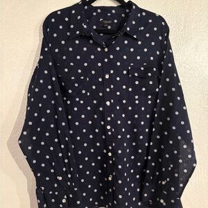 Talbots Navy and White Polka Dot Blouse